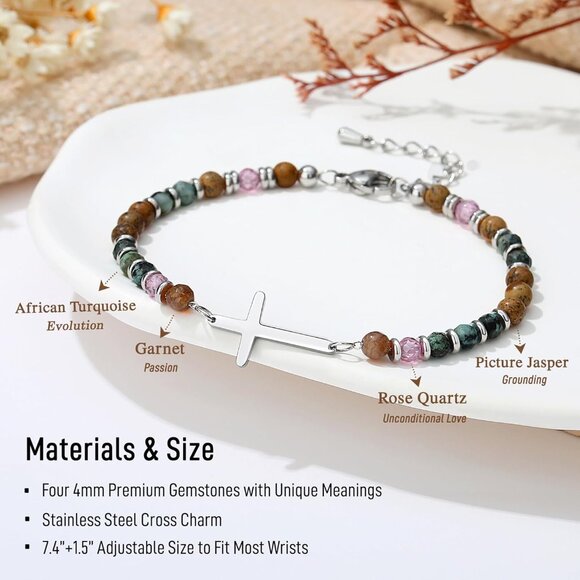 Christian Cross Bracelet Women Stainless Steel Adjustable Faith Gift - Picture 3 of 7
